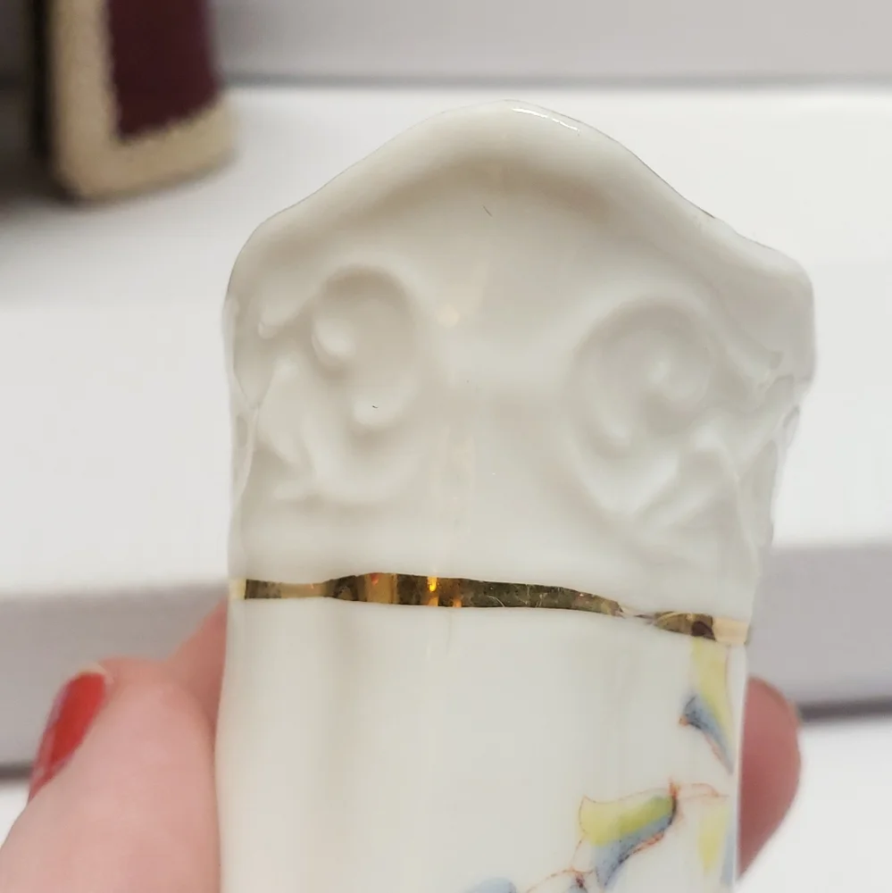 Antique Petite or Childs Blue & Yellow Flower Creamer Pitcher